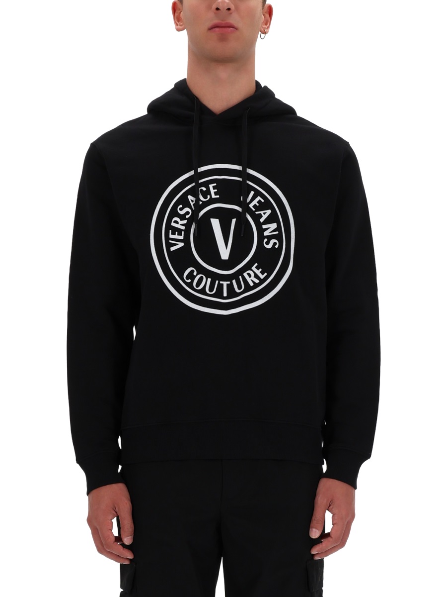 Versace Jeans Couture Black Relaxed-Fit Logo Hoodie Zwart