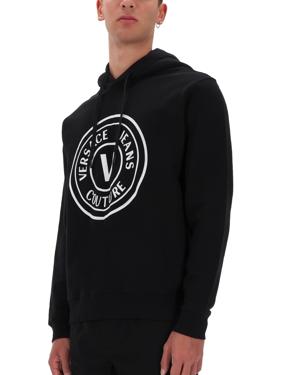 Versace Jeans Couture Black Relaxed-Fit Logo Hoodie Zwart