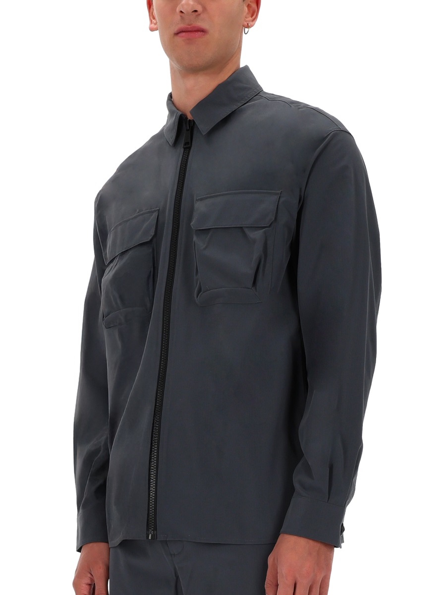 Versace Jeans Couture Grey Full-Zip Zippered Shirt Zwart