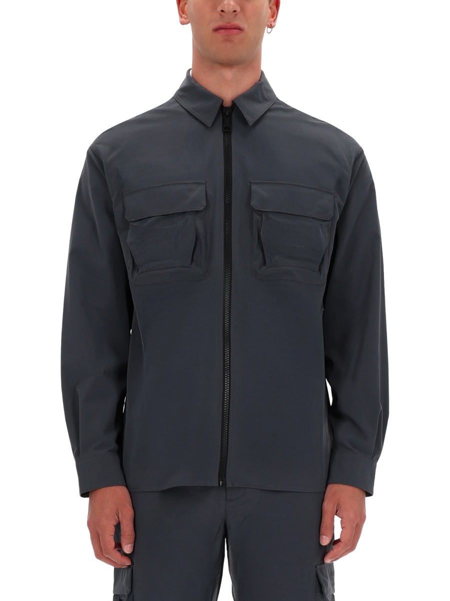 Versace Jeans Couture Grey Full-Zip Zippered Shirt Zwart