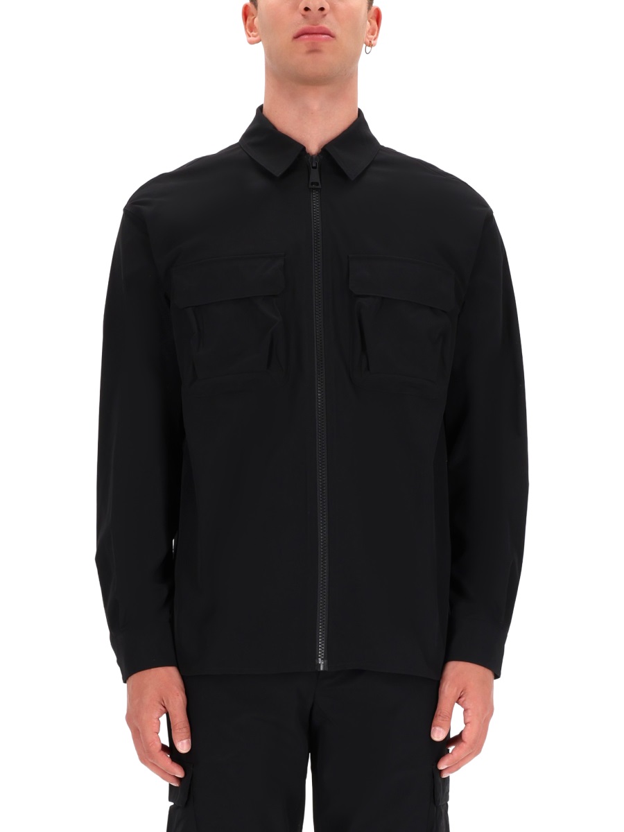 Versace Jeans Couture Black Zippered Chest Pockets Shirt Zwart