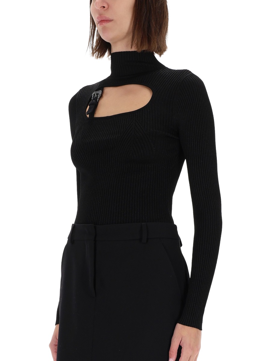 Versace Jeans Couture Fitted Ribbed Buckle Top Zwart