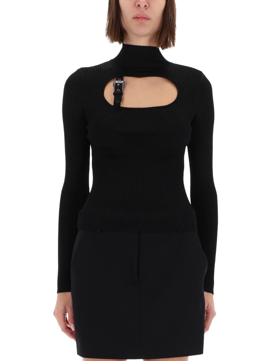 Versace Jeans Couture Fitted Ribbed Buckle Top Zwart