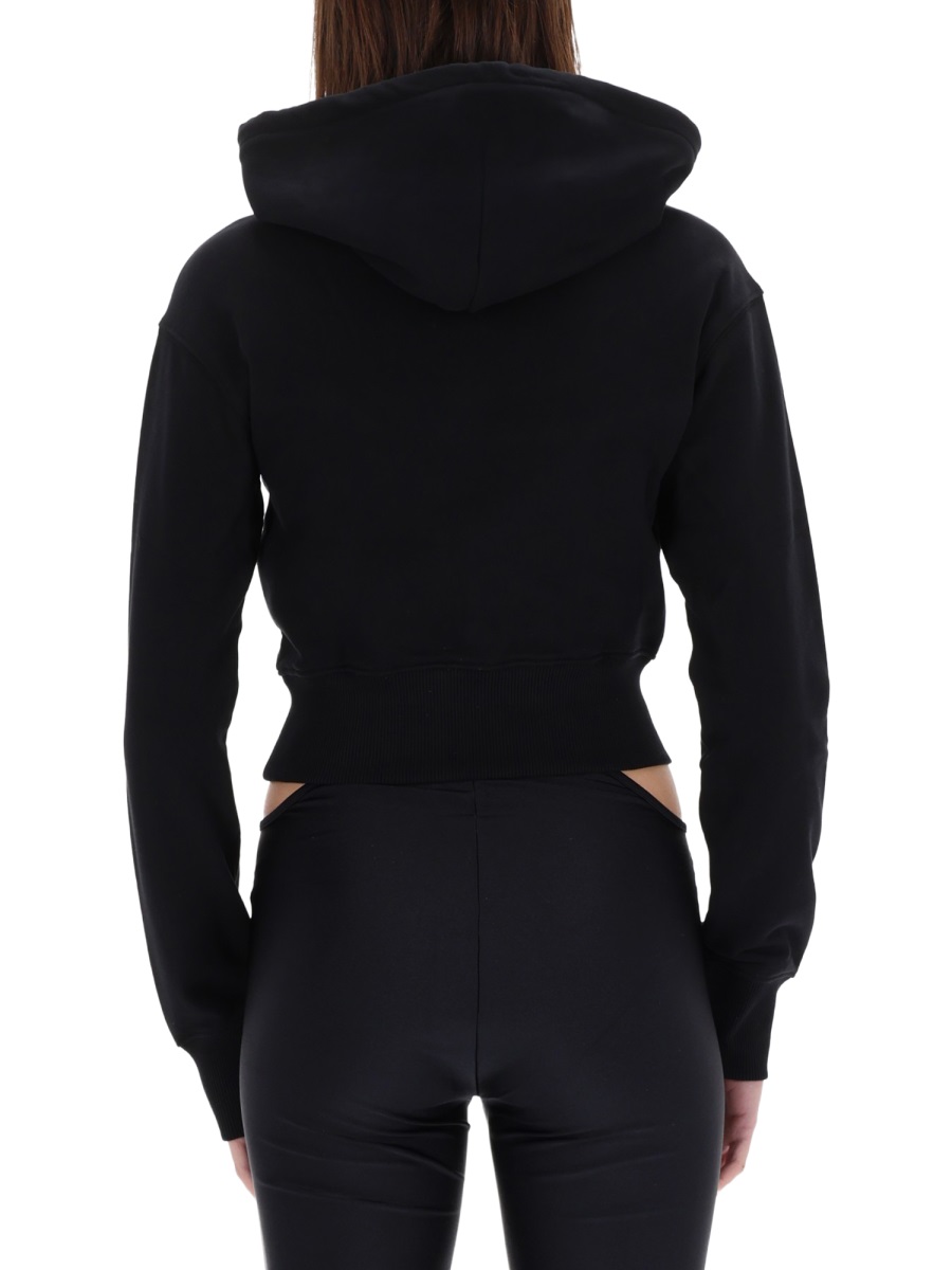 Versace Jeans Couture Black Cropped Hooded Sweatshirt Zwart