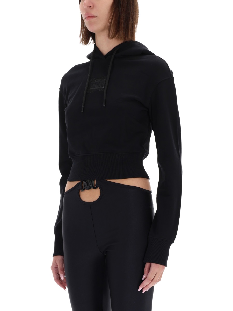 Versace Jeans Couture Black Cropped Hooded Sweatshirt Zwart