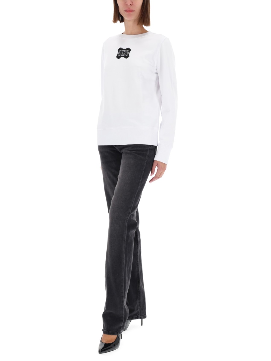 Versace Jeans Couture White Minimalist Baroque Logo Sweatshirt Wit