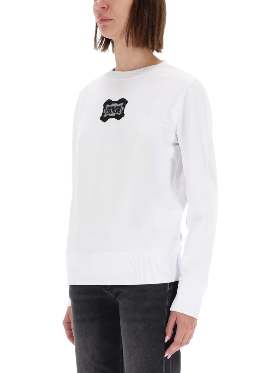 Versace Jeans Couture White Minimalist Baroque Logo Sweatshirt Wit