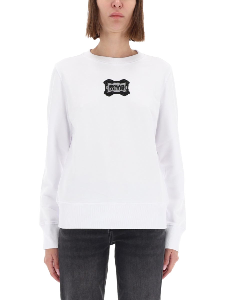Versace Jeans Couture White Minimalist Baroque Logo Sweatshirt Wit
