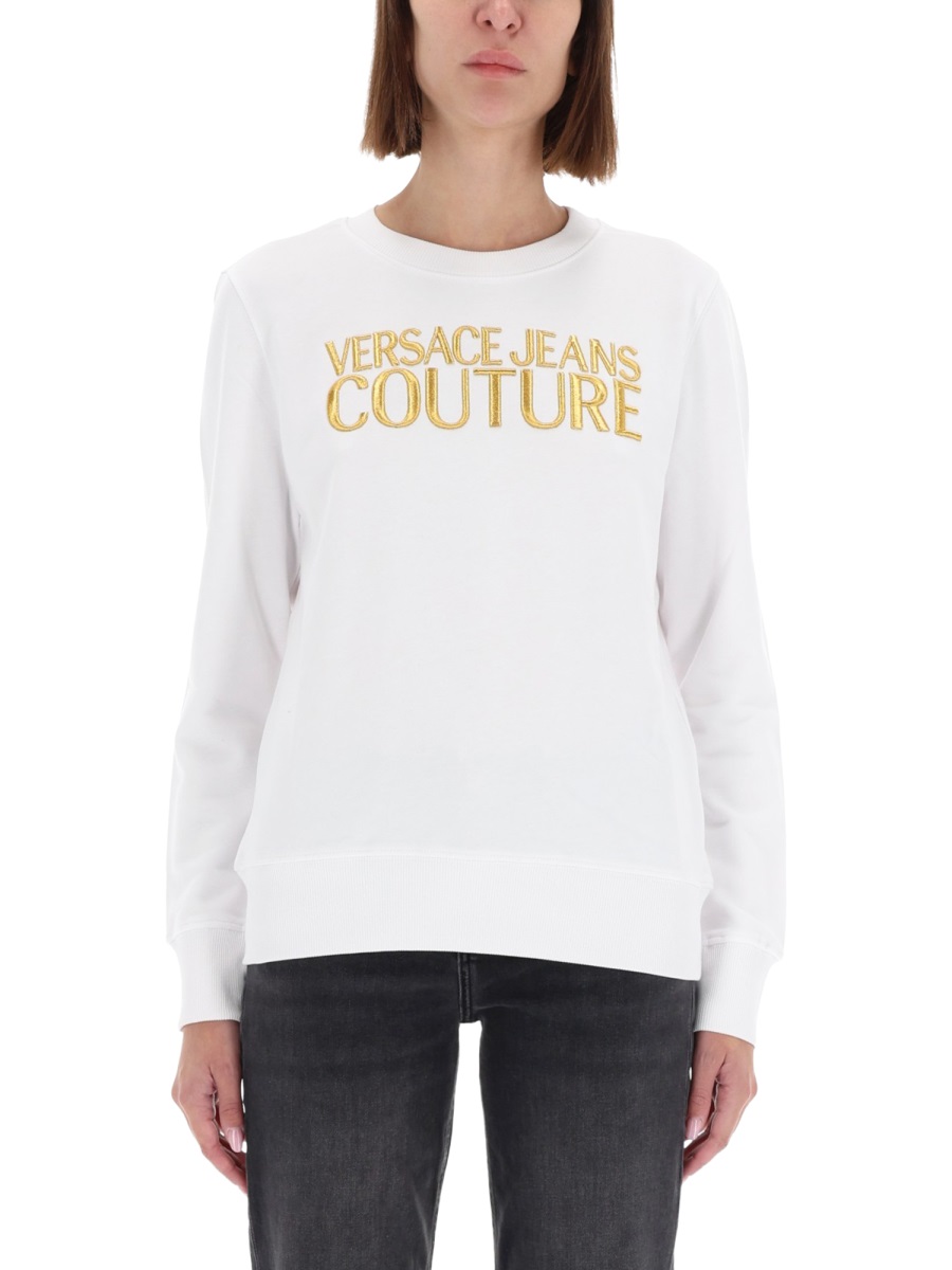 Versace Jeans Couture White Bold Gold Logo Sweatshirt Wit