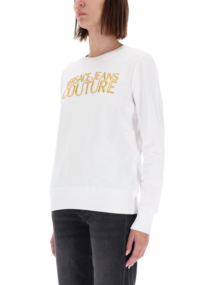 Versace Jeans Couture White Bold Gold Logo Sweatshirt Wit