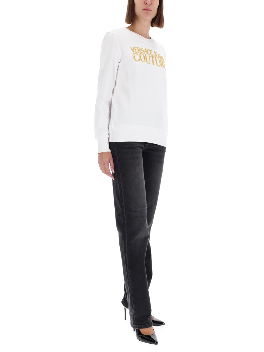 Versace Jeans Couture White Bold Gold Logo Sweatshirt Wit