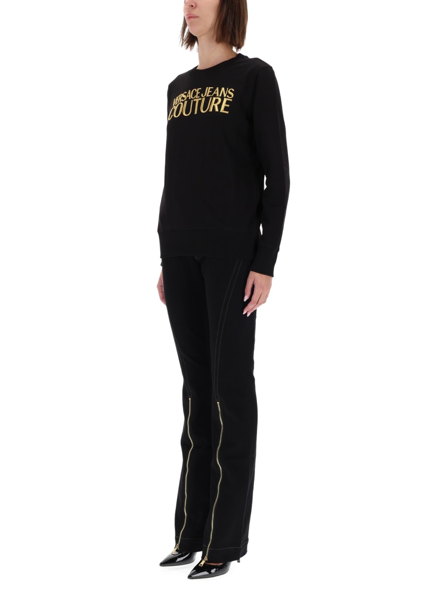 Versace Jeans Couture Black Bold Metallic Logo Sweatshirt Zwart