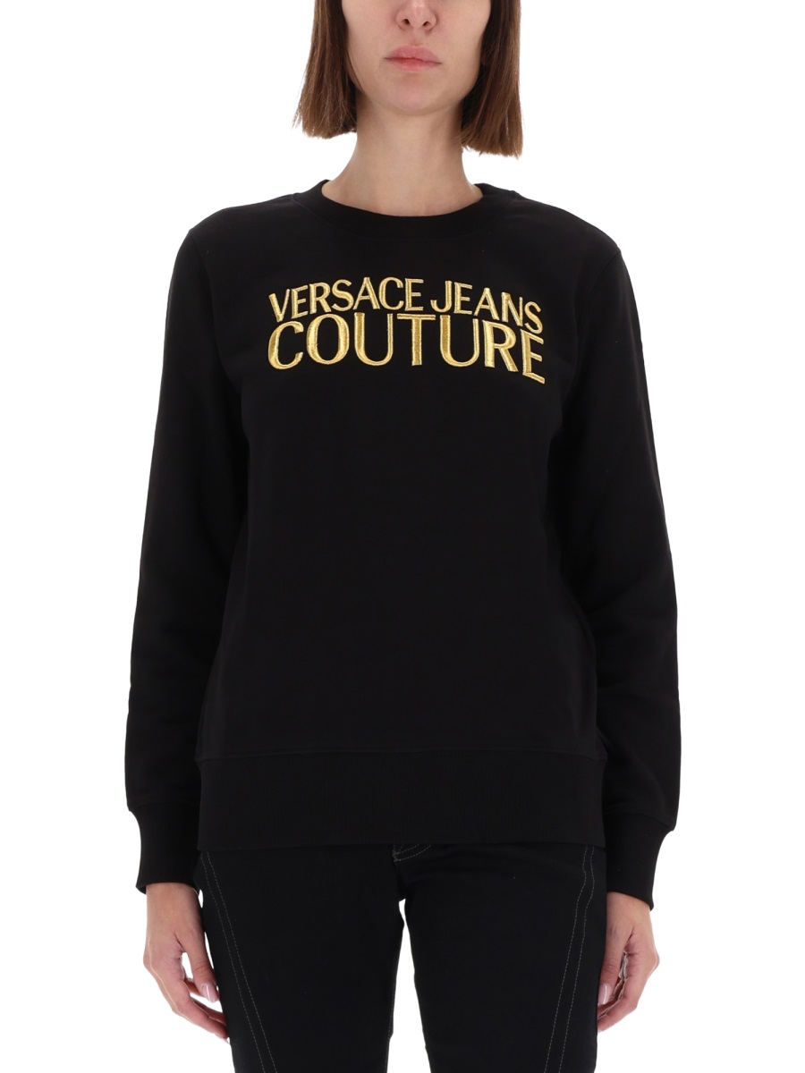 Versace Jeans Couture Black Bold Metallic Logo Sweatshirt Zwart