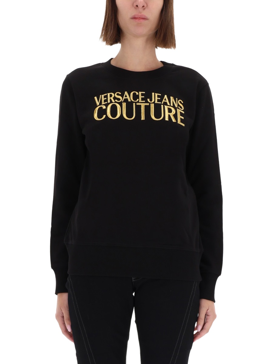 Versace Jeans Couture Black Bold Metallic Logo Sweatshirt Zwart