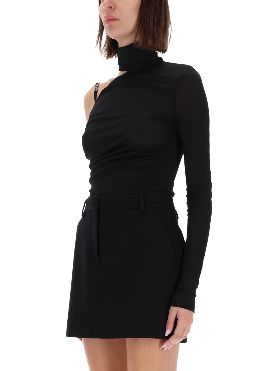 Versace Jeans Couture Black Asymmetrical One-Shoulder Bodysuit Zwart