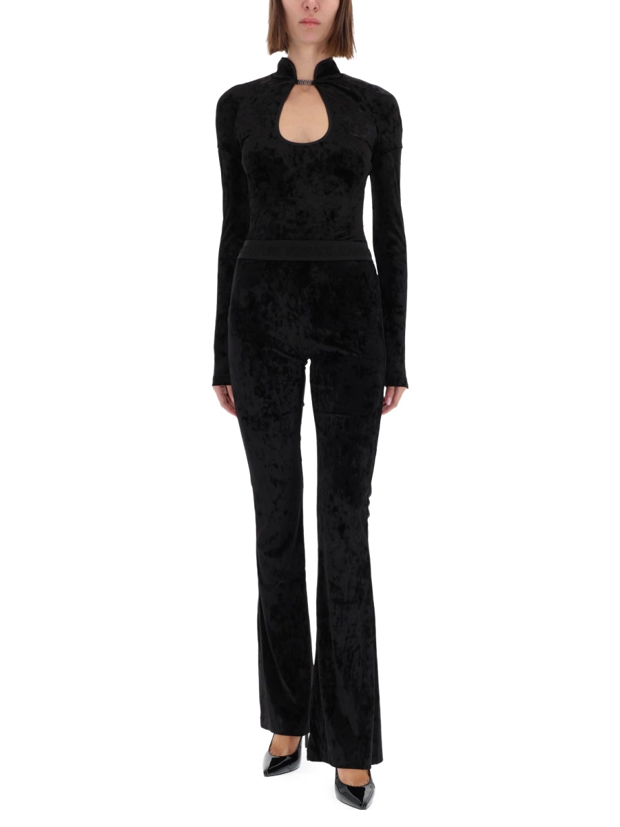 Versace Jeans Couture Black Velvety Keyhole Long-Sleeved Top Zwart