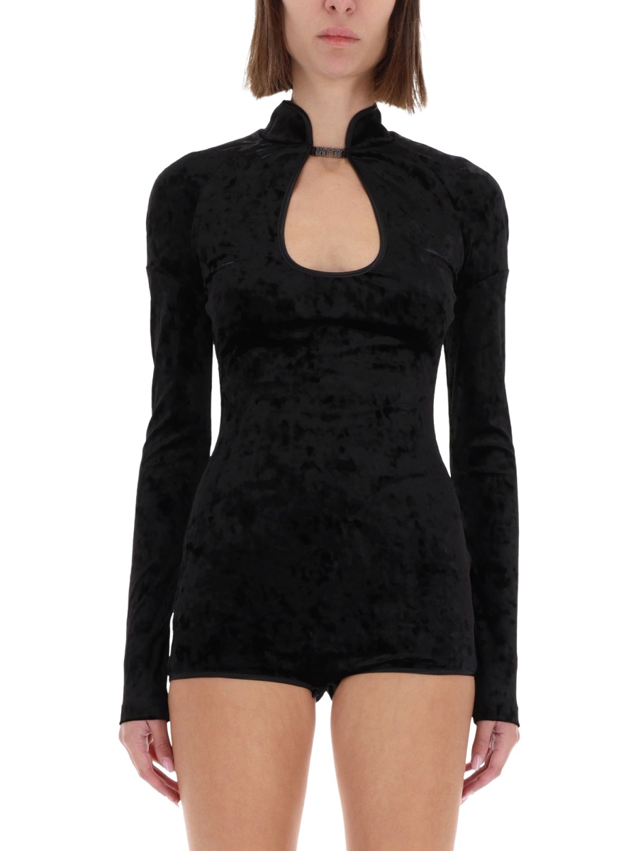 Versace Jeans Couture Black Velvety Keyhole Long-Sleeved Top Zwart