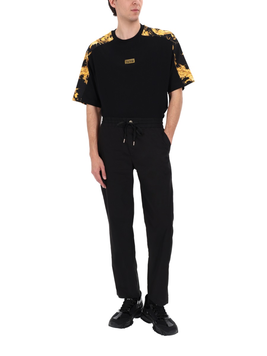 Versace Jeans Couture Black Cotton Elastic Waistband Sweatpants Zwart