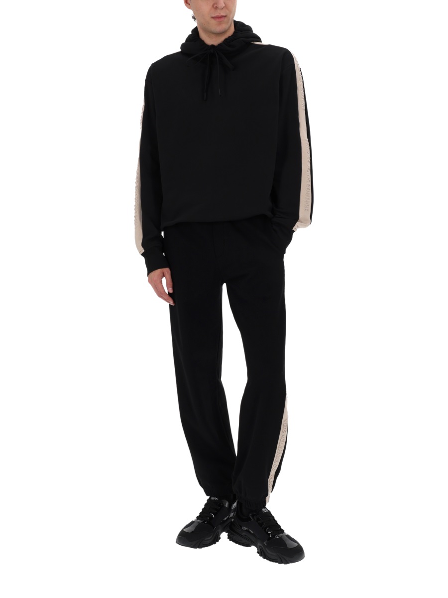 Versace Jeans Couture Black Beige Side Stripes Cotton Sweatpants Zwart