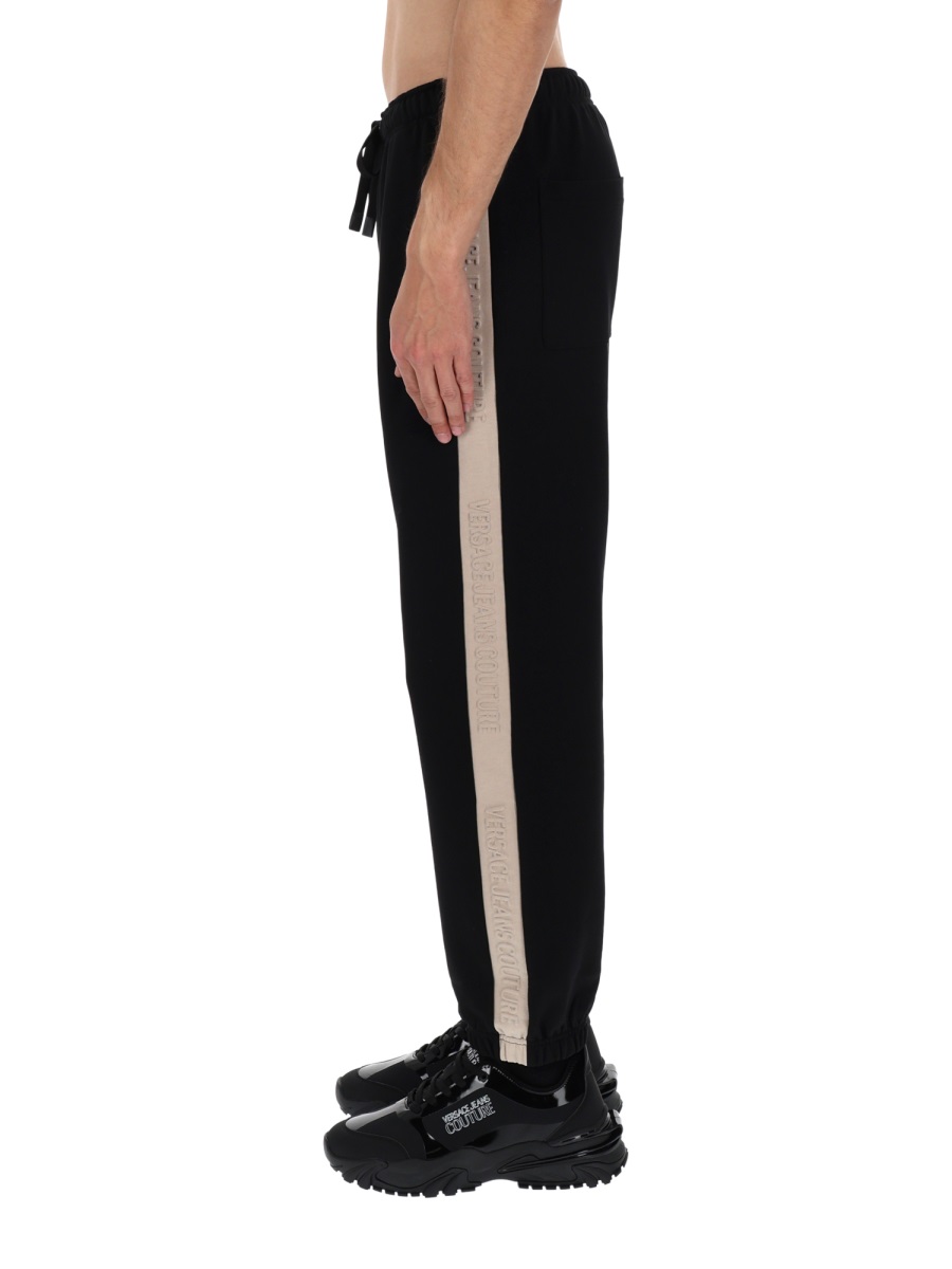 Versace Jeans Couture Black Beige Side Stripes Cotton Sweatpants Zwart
