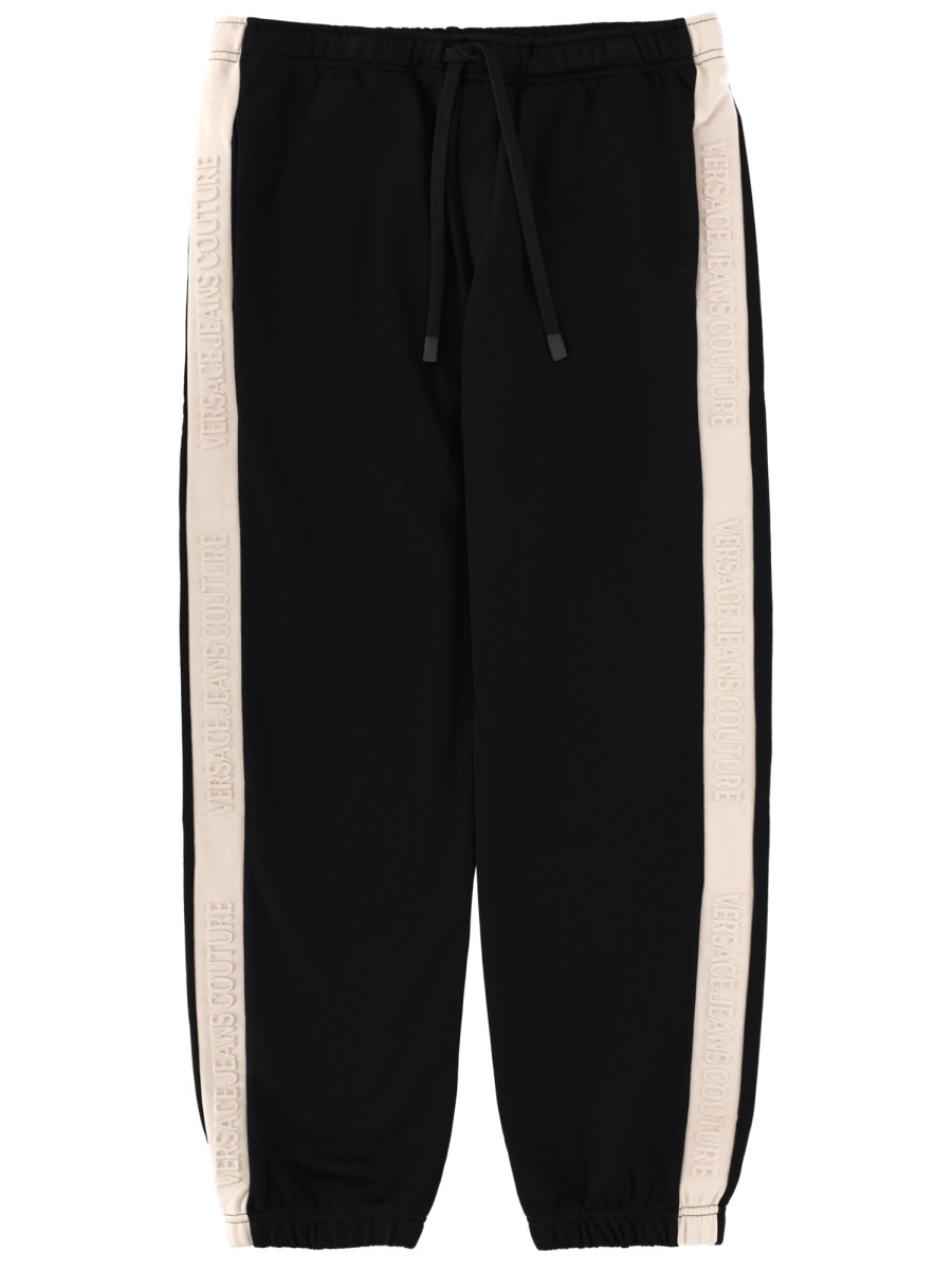 Versace Jeans Couture Black Beige Side Stripes Cotton Sweatpants Zwart