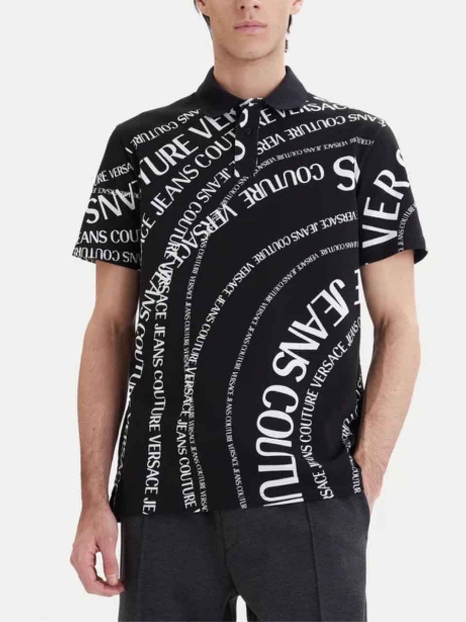 Versace Jeans Couture Black Dynamic Graphic Polo Shirt Zwart