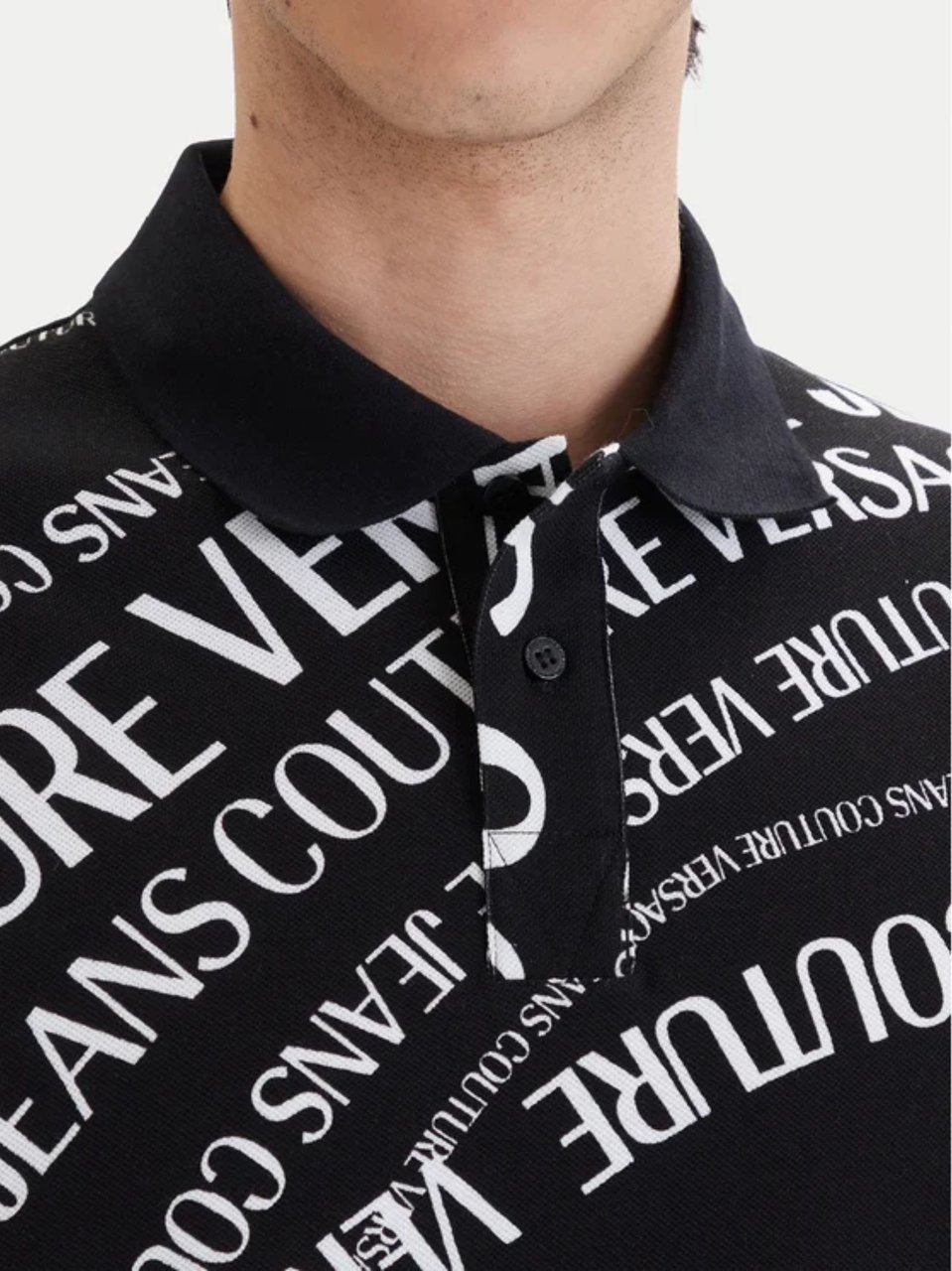 Versace Jeans Couture Black Dynamic Graphic Polo Shirt Zwart