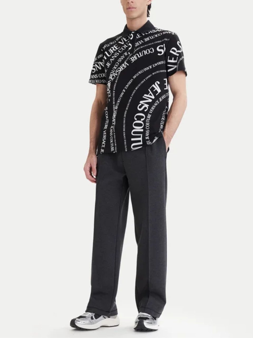 Versace Jeans Couture Black Dynamic Graphic Polo Shirt Zwart