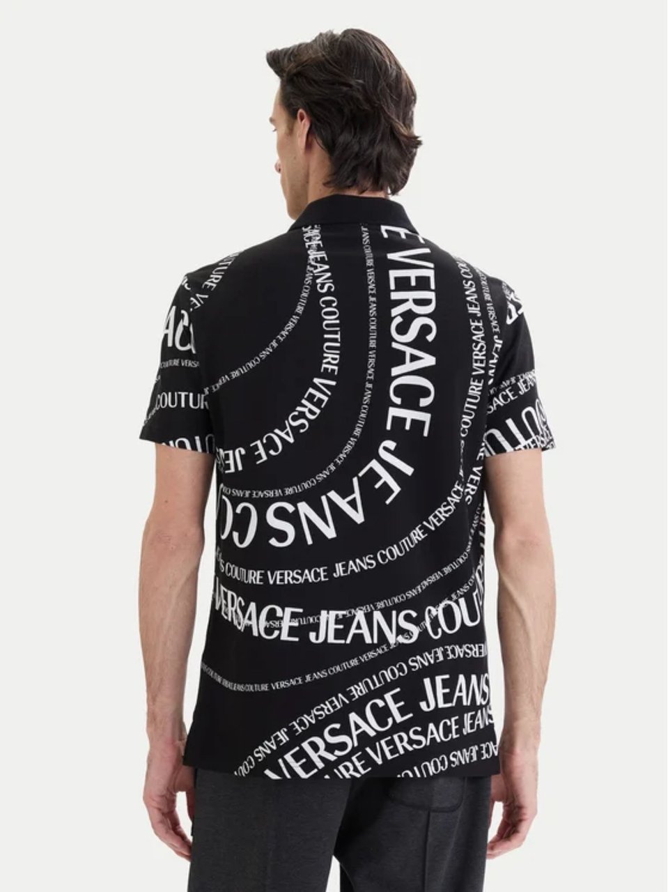 Versace Jeans Couture Black Dynamic Graphic Polo Shirt Zwart