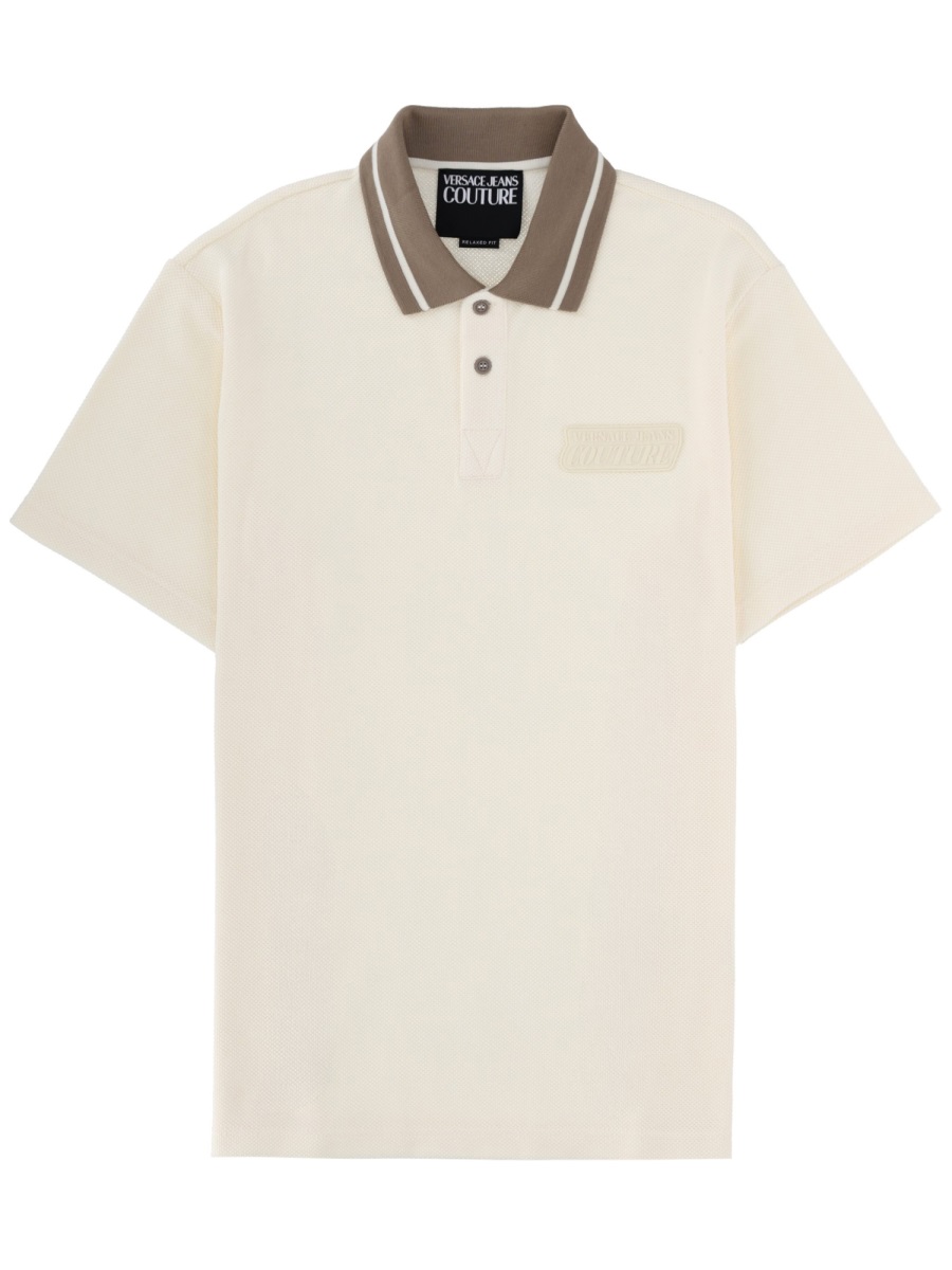 Versace Jeans Couture Neutrals Contrasting Stripes Logo Polo Shirt Neutraal