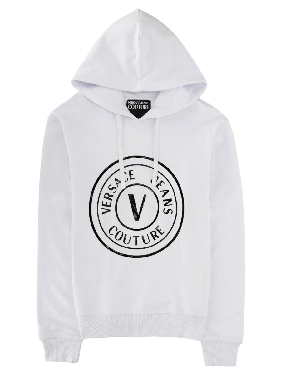 Versace Jeans Couture White Circular Logo Cotton Hoodie Wit