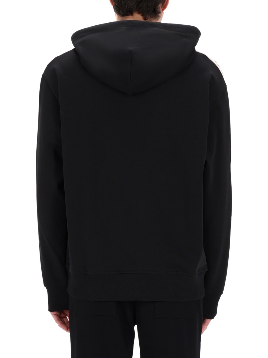 Versace Jeans Couture Black Sleeve Stripes Cotton Hoodie Zwart