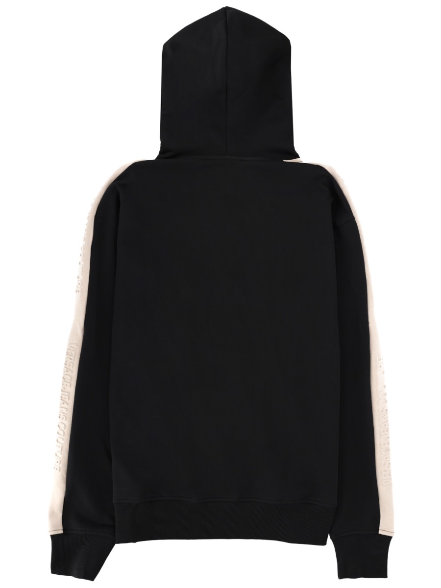 Versace Jeans Couture Black Sleeve Stripes Cotton Hoodie Zwart