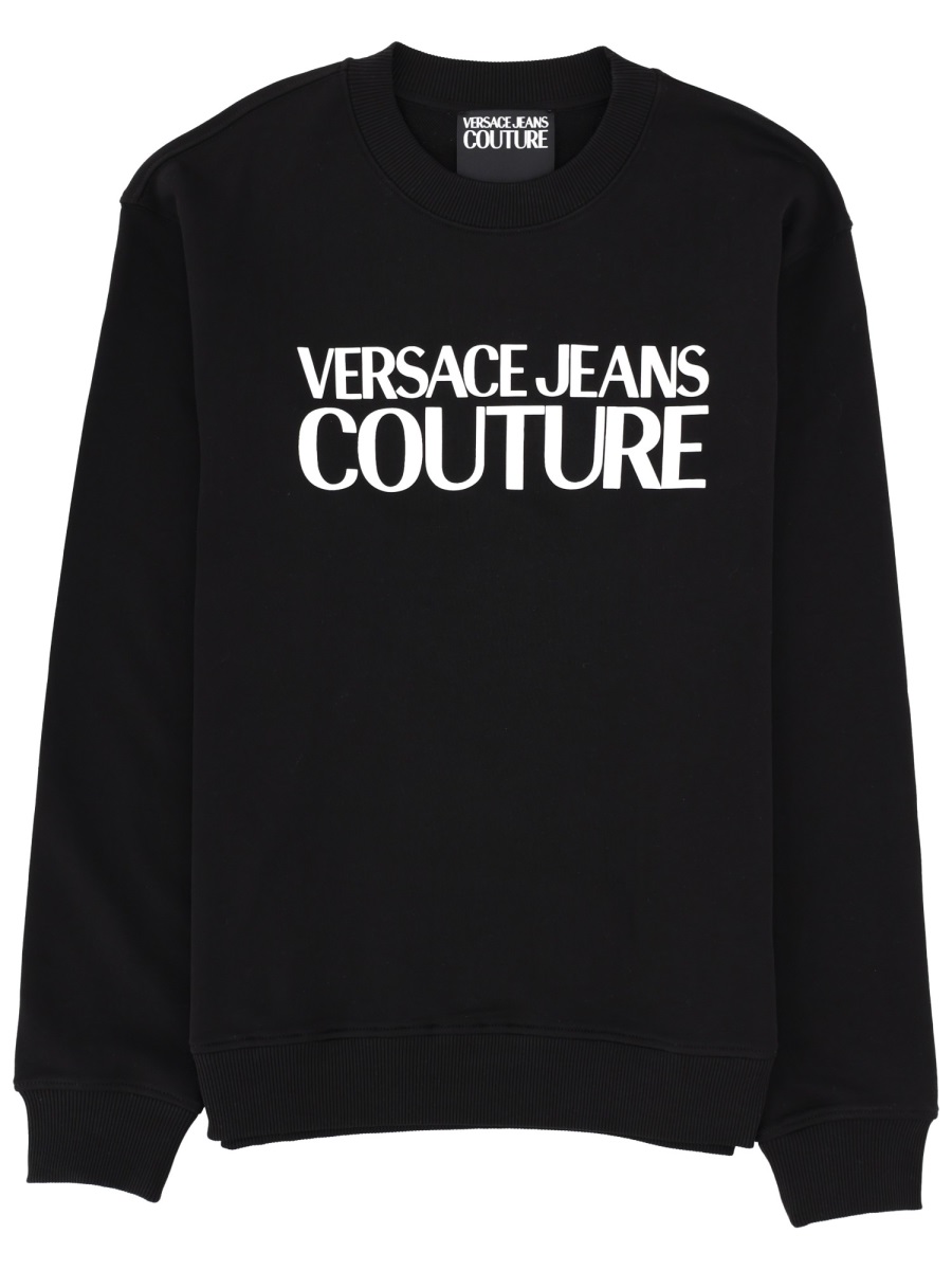 Versace Jeans Couture Crewneck White Chest Logo Cotton Sweatshirt Zwart