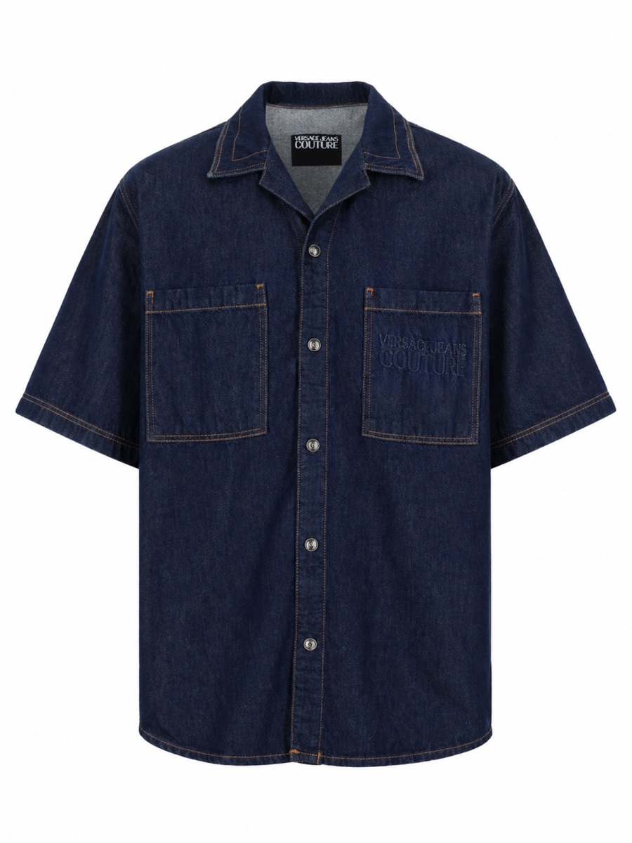 Versace Jeans Couture Baroque Logo Chest Denim Shirt Zwart