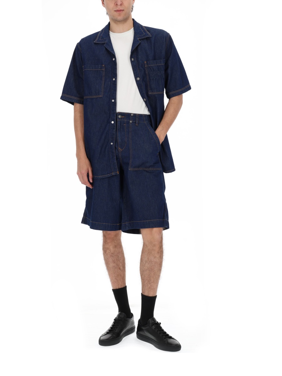 Versace Jeans Couture Baroque Logo Chest Denim Shirt Zwart