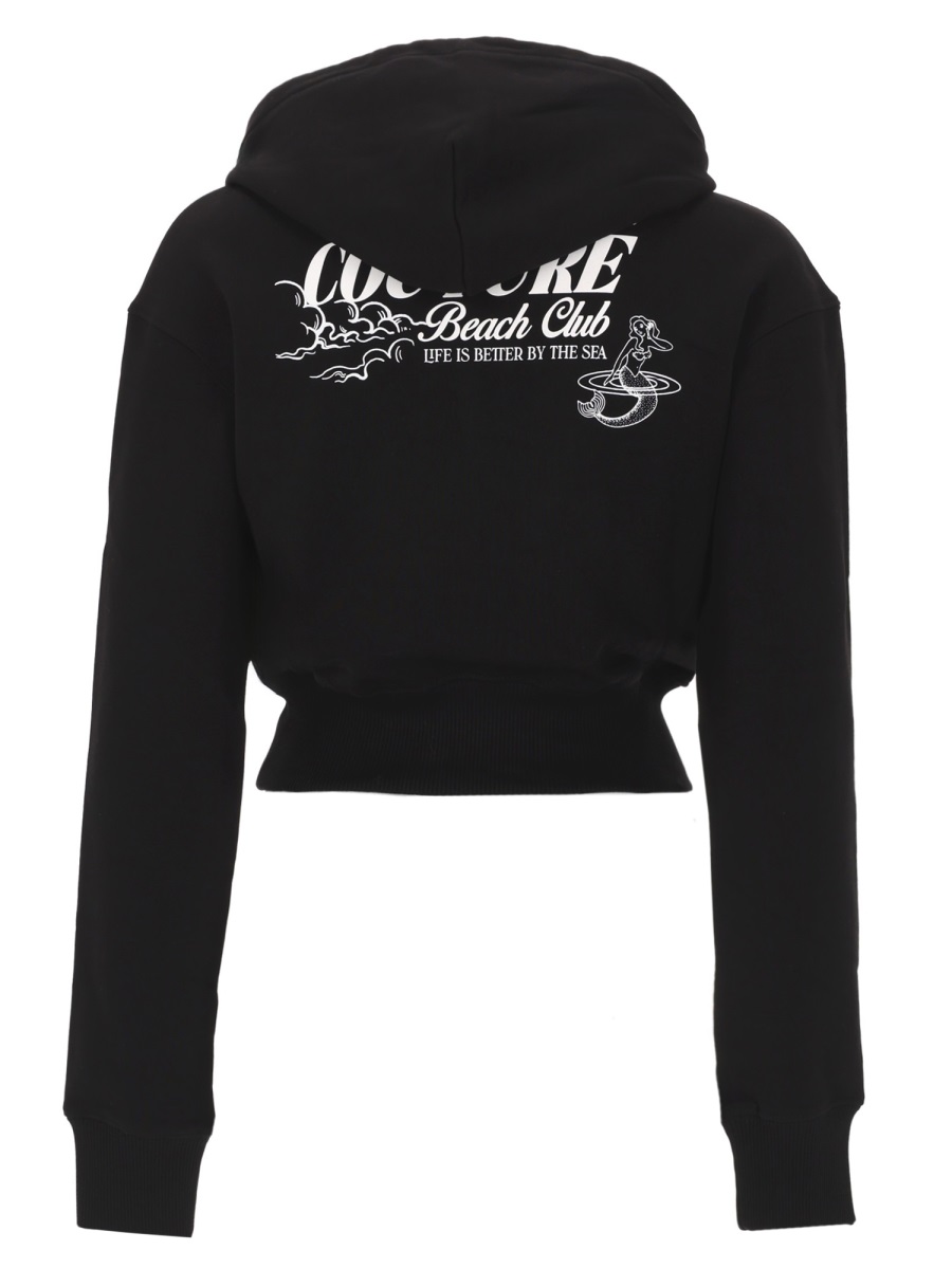 Versace Jeans Couture Couture Cropped Logo Printed Cotton Hoodie Zwart