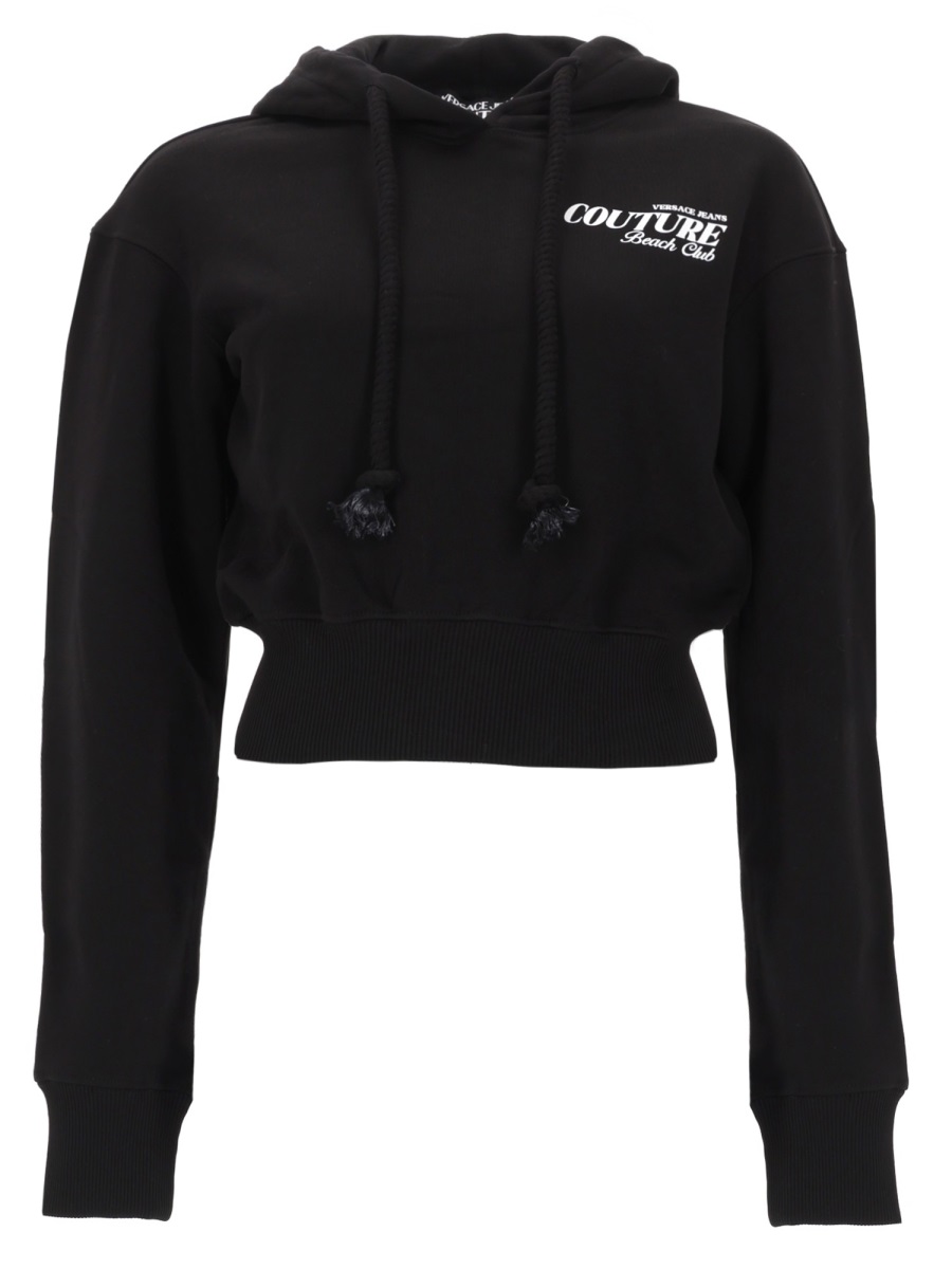 Versace Jeans Couture Couture Cropped Logo Printed Cotton Hoodie Zwart
