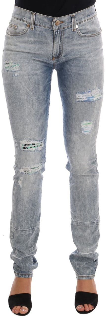 Versace Jeans Couture Versace Jeans Blue Wash Torn Stretch Slim Fit Jeans Blauw