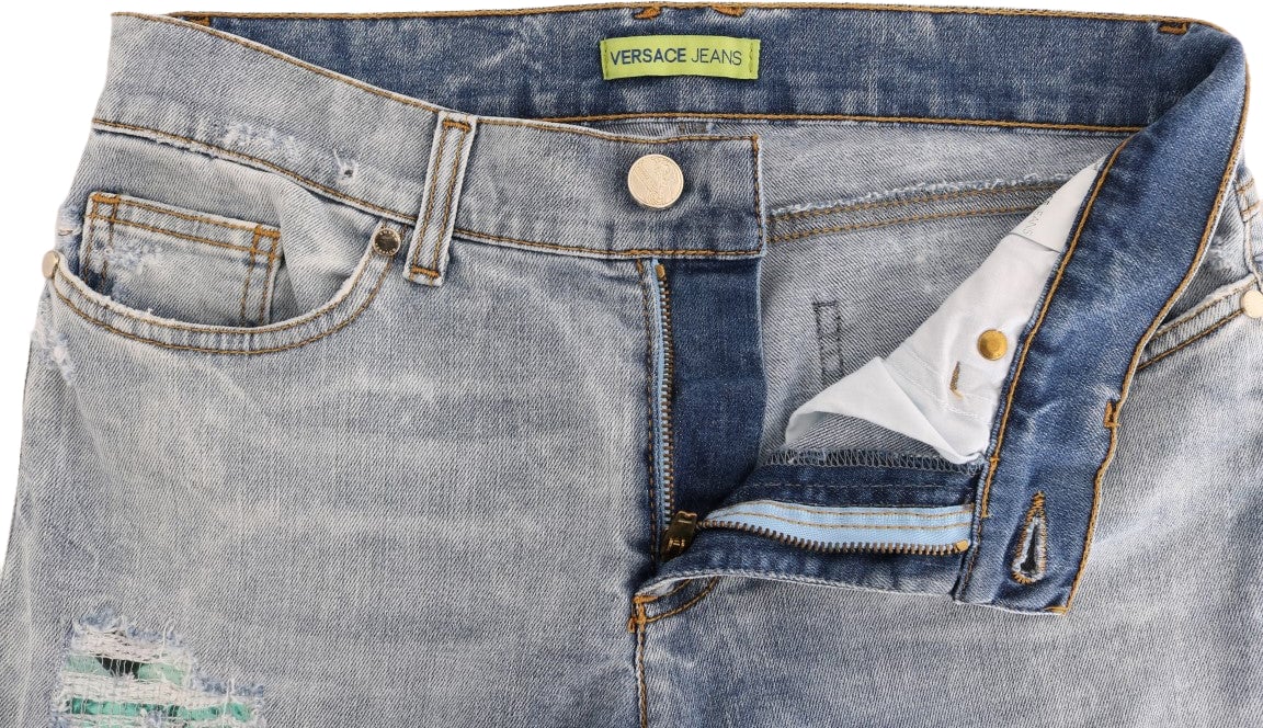 Versace Jeans Couture Versace Jeans Blue Wash Torn Stretch Slim Fit Jeans Blauw