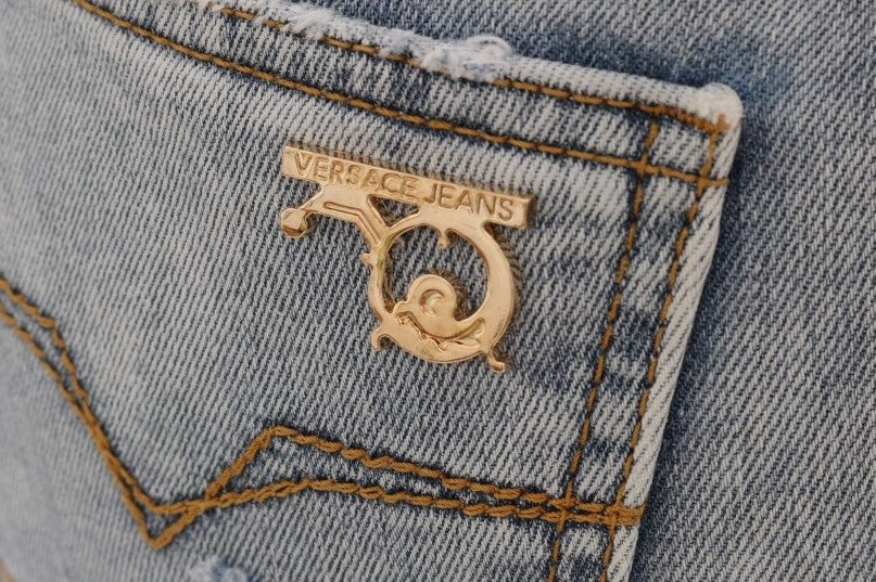 Versace Jeans Couture Versace Jeans Blue Wash Torn Stretch Slim Fit Jeans Blauw