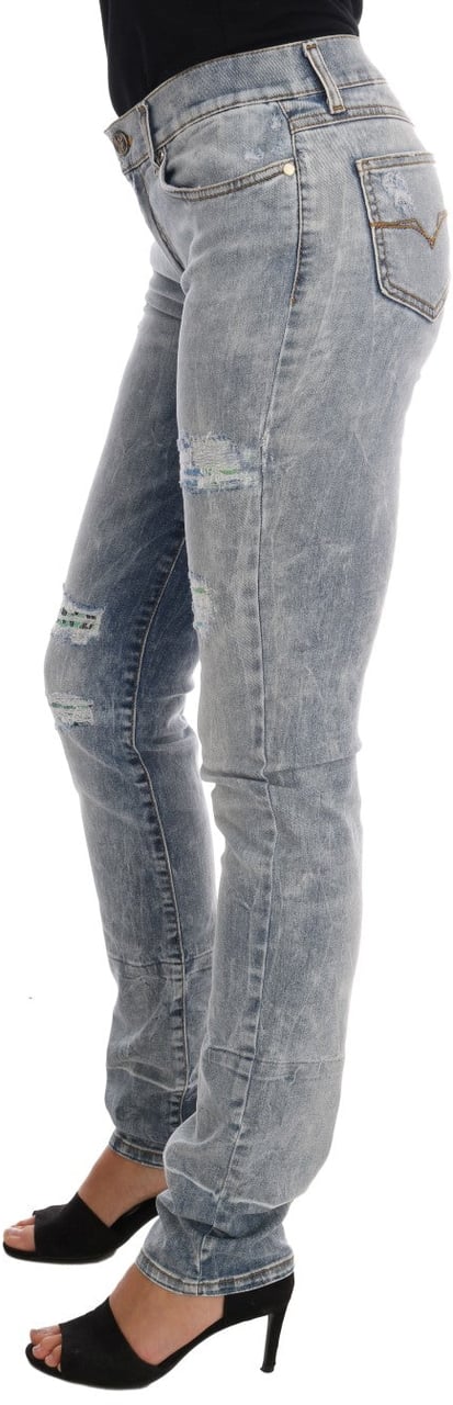 Versace Jeans Couture Versace Jeans Blue Wash Torn Stretch Slim Fit Jeans Blauw