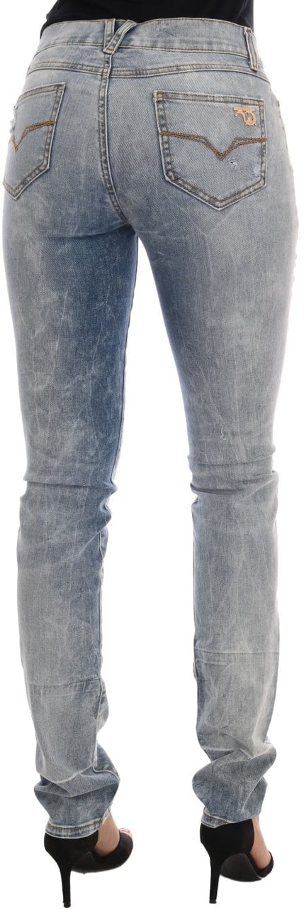 Versace Jeans Couture Versace Jeans Blue Wash Torn Stretch Slim Fit Jeans Blauw