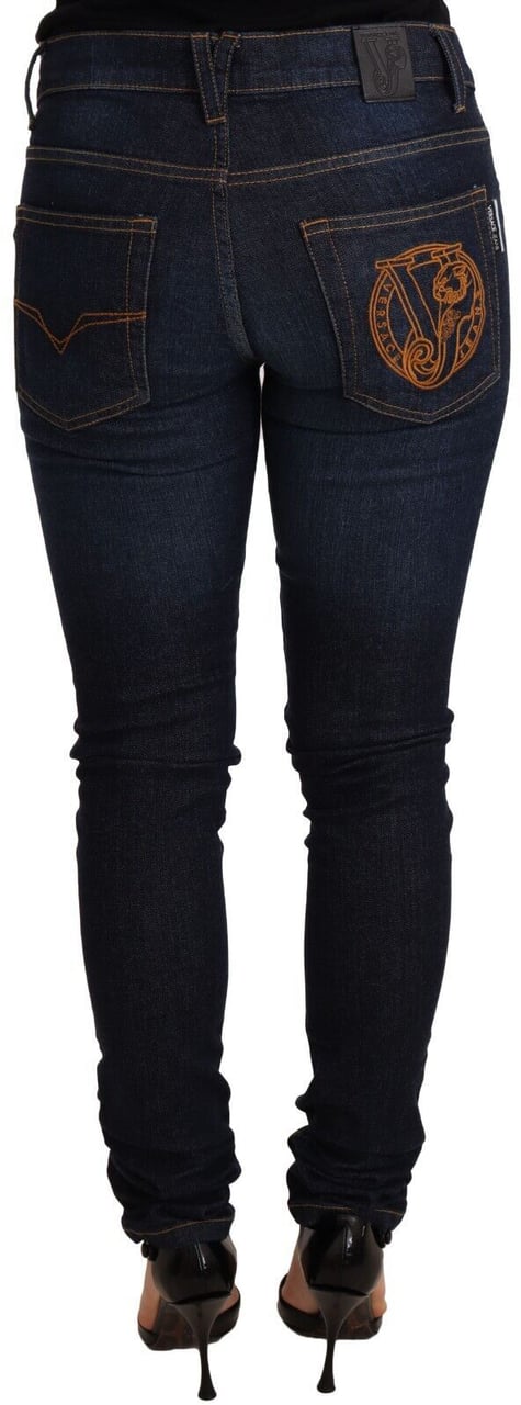 Versace Jeans Couture Versace Jeans Dark Blue Cotton Low Waist Skinny Denim Jeans Blauw