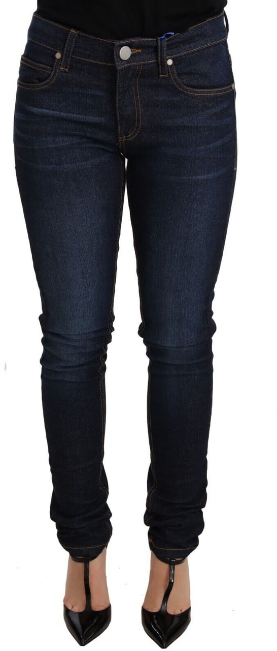 Versace Jeans Couture Versace Jeans Dark Blue Cotton Low Waist Skinny Denim Jeans Blauw