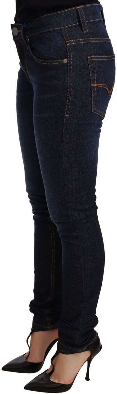 Versace Jeans Couture Versace Jeans Dark Blue Cotton Low Waist Skinny Denim Jeans Blauw