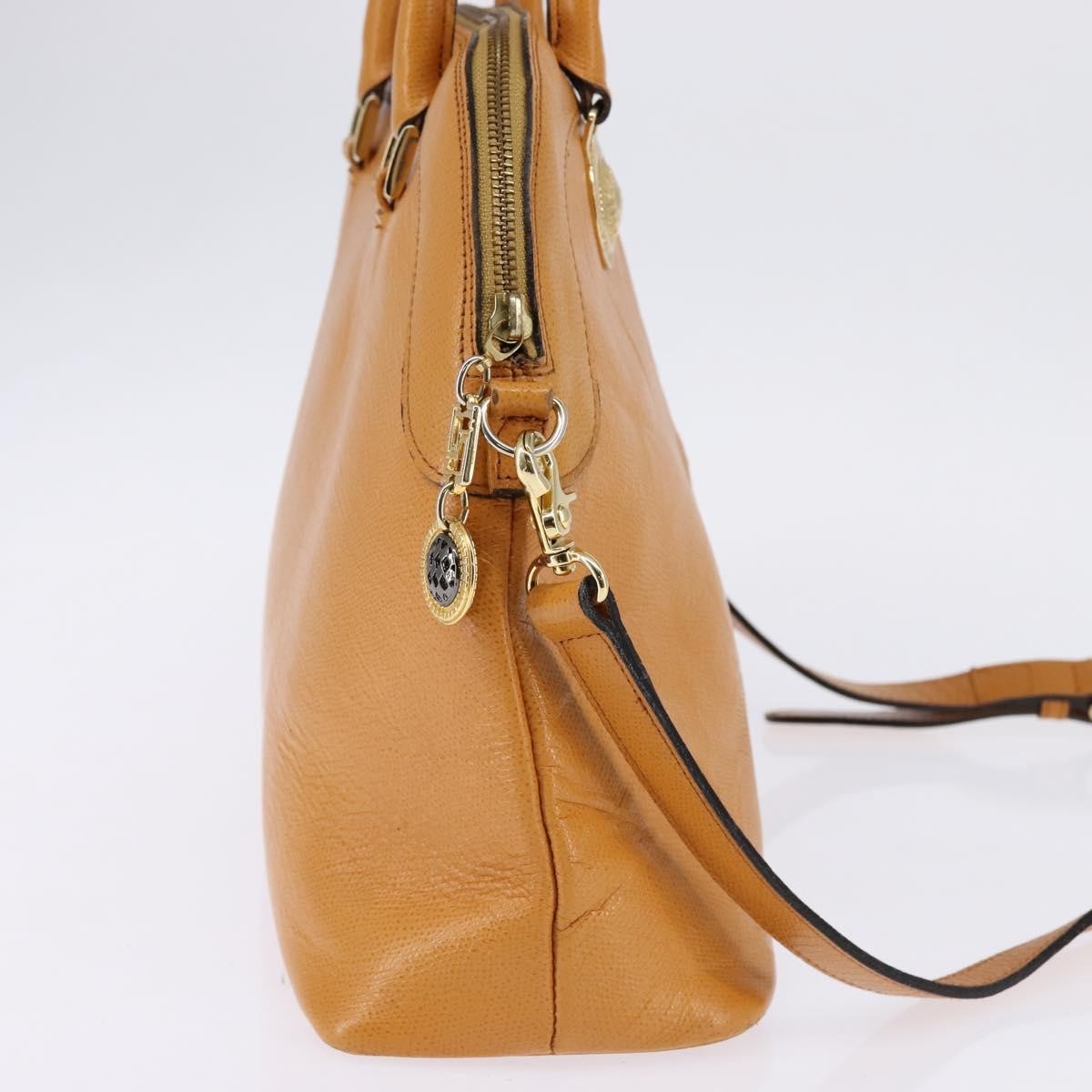 Versace Versace Vintage Sun Zip Satchel Embossed Leather Large Beige