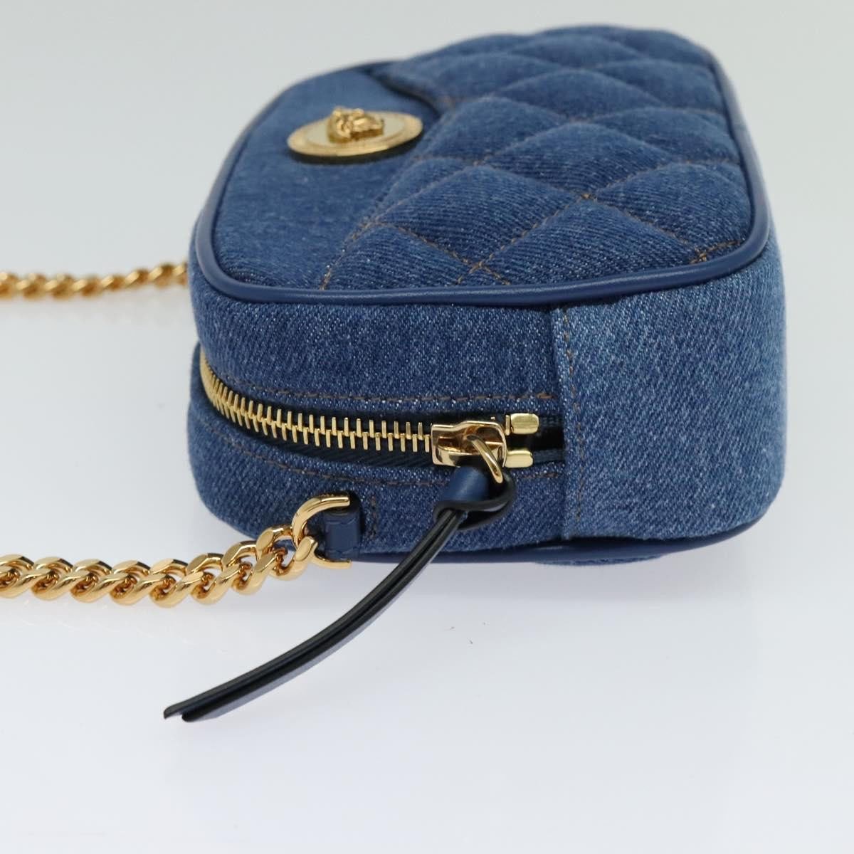 Versace Versace Medusa Icon Front Slip Pocket Camera Bag Quilted Denim Mini Blauw