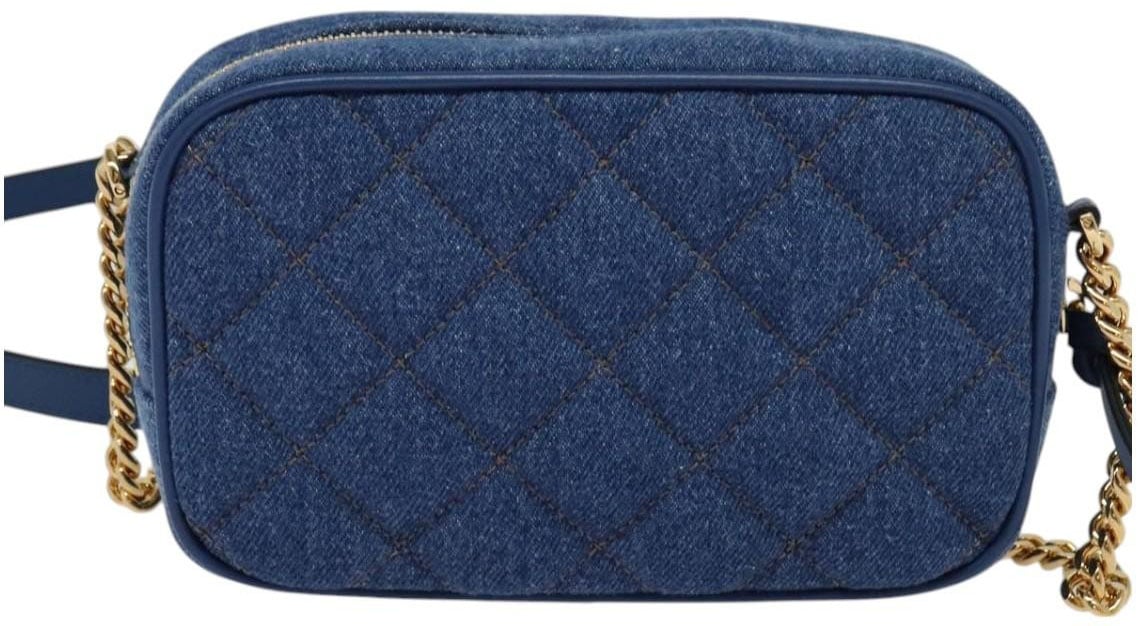 Versace Versace Medusa Icon Front Slip Pocket Camera Bag Quilted Denim Mini Blauw