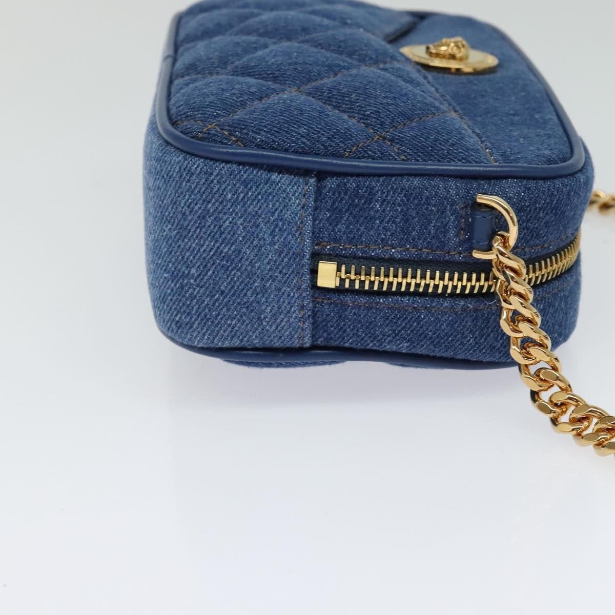 Versace Versace Medusa Icon Front Slip Pocket Camera Bag Quilted Denim Mini Blauw
